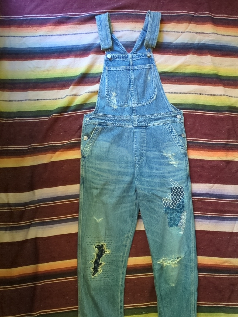 Free People Quincy Denim Overalls - Sashiko XS
